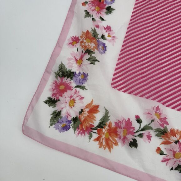 Vintage Unbranded Floral Stripe Square Scarf Italy Accessory - Picture 2 of 10